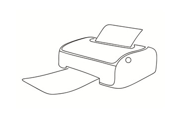 Minimalist single line drawing a printer with paper output input vector