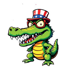 Vsai angry alligator wearing glasses and usa hat cartoon character