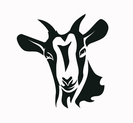 Vector cartoon illustration of a goat and deer head silhouette with antlers