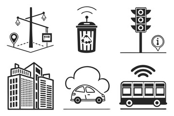 Smart City Technology and Infrastructure Icons.