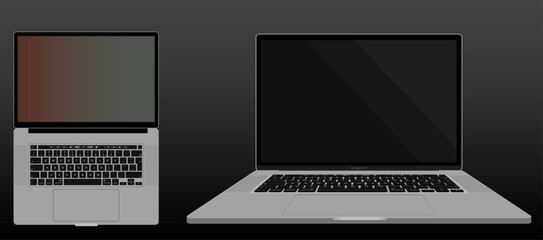 MacBook Pro 16, Professional Laptop, Notebook - editable templates in vector format - MacBook Illustration with the perspective set, MacBook template flattened, both fully customisable