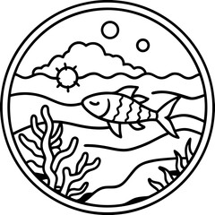 Great Barrier Reef line art vector