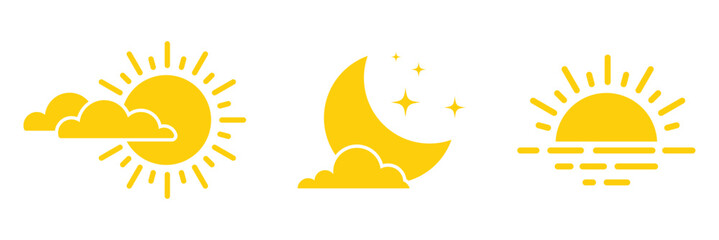 Obraz premium Sun, moon and sunset icon vector illustration isolated on white background