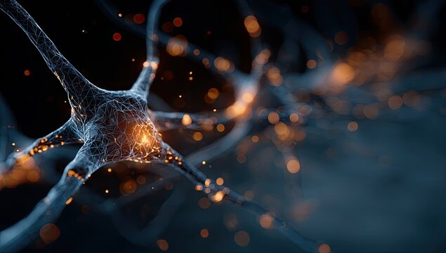 Complex neural network, glowing connections - Powered by Adobe