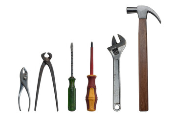Collection of old tools isolated on white