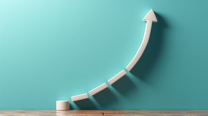3D graph representing profit and loss trends is displayed against gradient blue background, evoking sense of growth and success. upward arrow symbolizes positive financial performance
