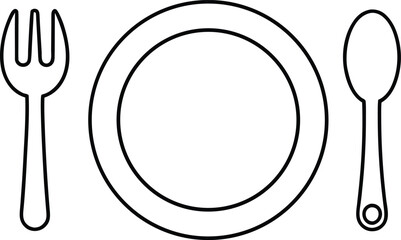 Minimalistic Continuous One-Line Drawing of a Plate and Utensils