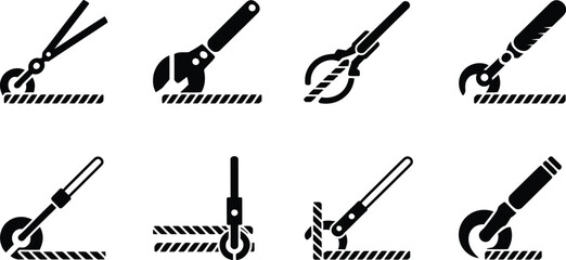 Obraz premium Wire rope tensioner tool collection with engineering equipment silhouette