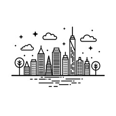 Minimalist modern city skyline with skyscrapers and trees - sustainable urban planning - green city architecture - eco friendly infrastructure - climate resilience