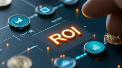 Digital Interface Showing ROI Metrics and Cryptocurrency Icons