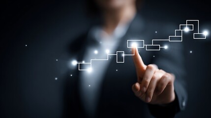 Naklejka premium Businessperson Reaches for Success on Ascending Digital Path