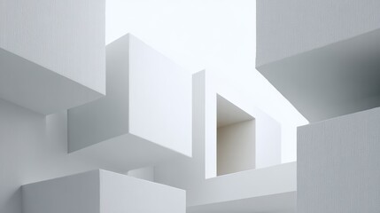 Abstract minimalist white cubes on white wall, a study in geometric design and architectural detail