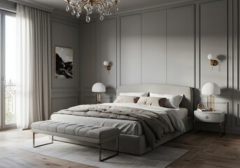 Elegant Contemporary Bedroom with Upscale Decor and Lighting