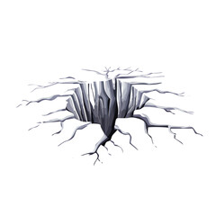 Cracked Ground Fissure Illustration with Root Strands Against a Black Background