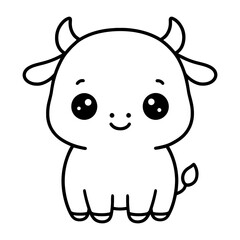Fototapeta premium Cute cartoon cow illustration in black and white line art, adorable farm animal character