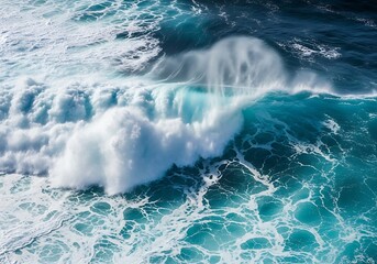 Fototapeta premium Ocean Wave Crashing Stunning Aerial View of Turquoise Waters