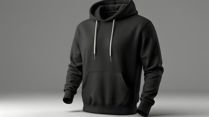 Classic Black Hoodie Mockup - Premium Quality Blank Sweatshirt for Design Presentation and Apparel Merchandising. Comfortable and Stylish Pullover for Everyday Wear.