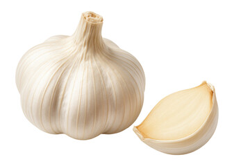 Top view of garlic bulb and slice on.