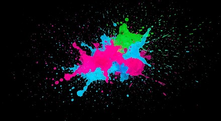 Colorful Paint Splashes on Black Background Vibrant Artistic Abstract
