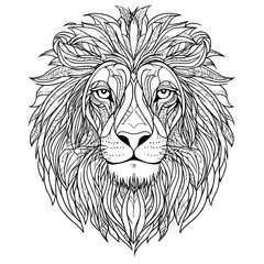 Obraz premium intricate black and white line art of a majestic lion's head with detailed mane