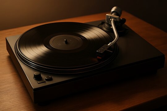 Vintage vinyl record spinning on a turntable