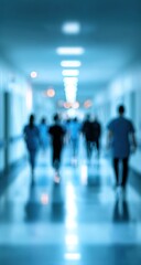 Blurred hospital corridor with medical staff walking