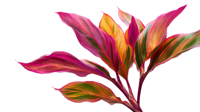Colorful cordyline plant leaves isolated on transparent background