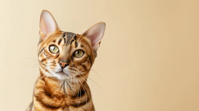 Beautiful Bengal Cat on Beige Background &ndash; Perfect for Pet Food and Pet Shop Advertising