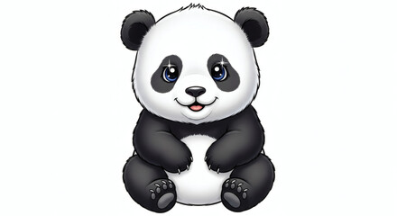Obraz premium Adorable Cartoon Panda Bear Sitting with Sparkling Eyes Illustration