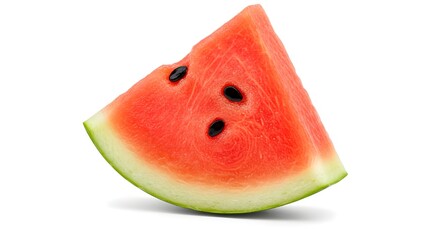 Close-up of a slice of watermelon on a pure white background, vibrant colors, fresh and juicy fruit, clean minimalistic style, perfect for summer and healthy eating concepts.