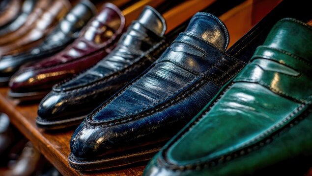 Row of colorful leather loafers (1)