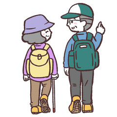	登山をする老夫婦のイラスト