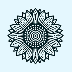 Sunflower Outline Icon Black and White
