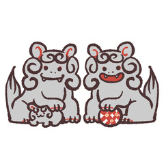 二匹の狛犬のイラスト