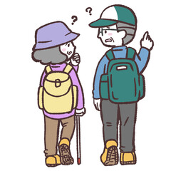 登山で道に迷った老夫婦のイラスト