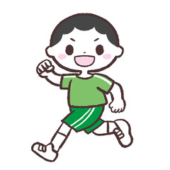 	こっち向いて走る男の子のイラスト