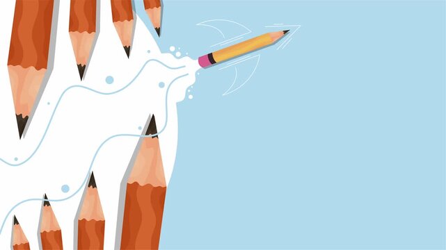 Creative pencil animation forming mountain with sharp pencil shapes