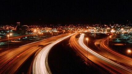 Night City Highway With Blurred Motion Lights