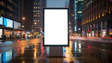 Blank billboard wet city street night digital display