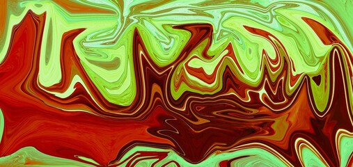 Abstract fluid marble texture in red and light green tones - artistic background