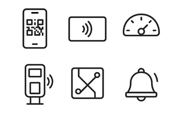 Mobile technology icons representing contactless features and transportation updates for urban navigation systems