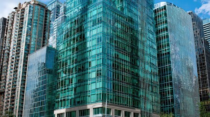 Fototapeta premium Modern Glass Skyscrapers In Cityscape