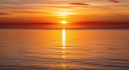 Obraz premium Serene and Golden Sunset Reflecting on the Calm Sea Scenery