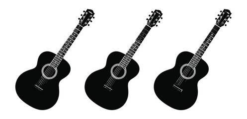 Fototapeta premium Vector art of a set of three acoustic guitars isolated on white background, symbolizing music, performance, and the art of playing stringed instruments in various musical genres