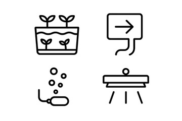 Illustrations depicting hydroponic gardening techniques and underwater growth methods