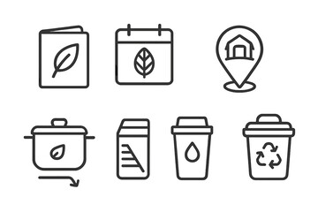 Various icons representing eco-friendly practices, such as recycling, gardening, and sustainable living