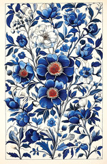 Elegant Blue and White Floral Pattern.