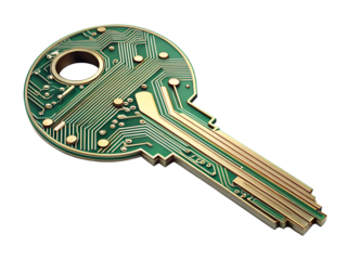 Electronic key with circuit board pattern isolated on transparent background
