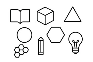 Collection of geometric shapes, objects, and symbols on a simple background ideal for educational purposes