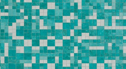 Turquoise and White Mosaic Tile Wall Pattern with Modern Geometric Design